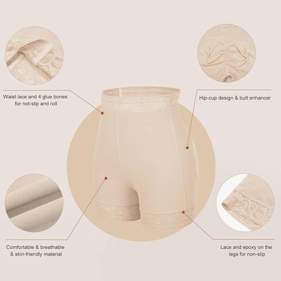 High Waist Lace Silicone Shorts Daily Use Shapewear Underwear Compression - Picture 9 of 11